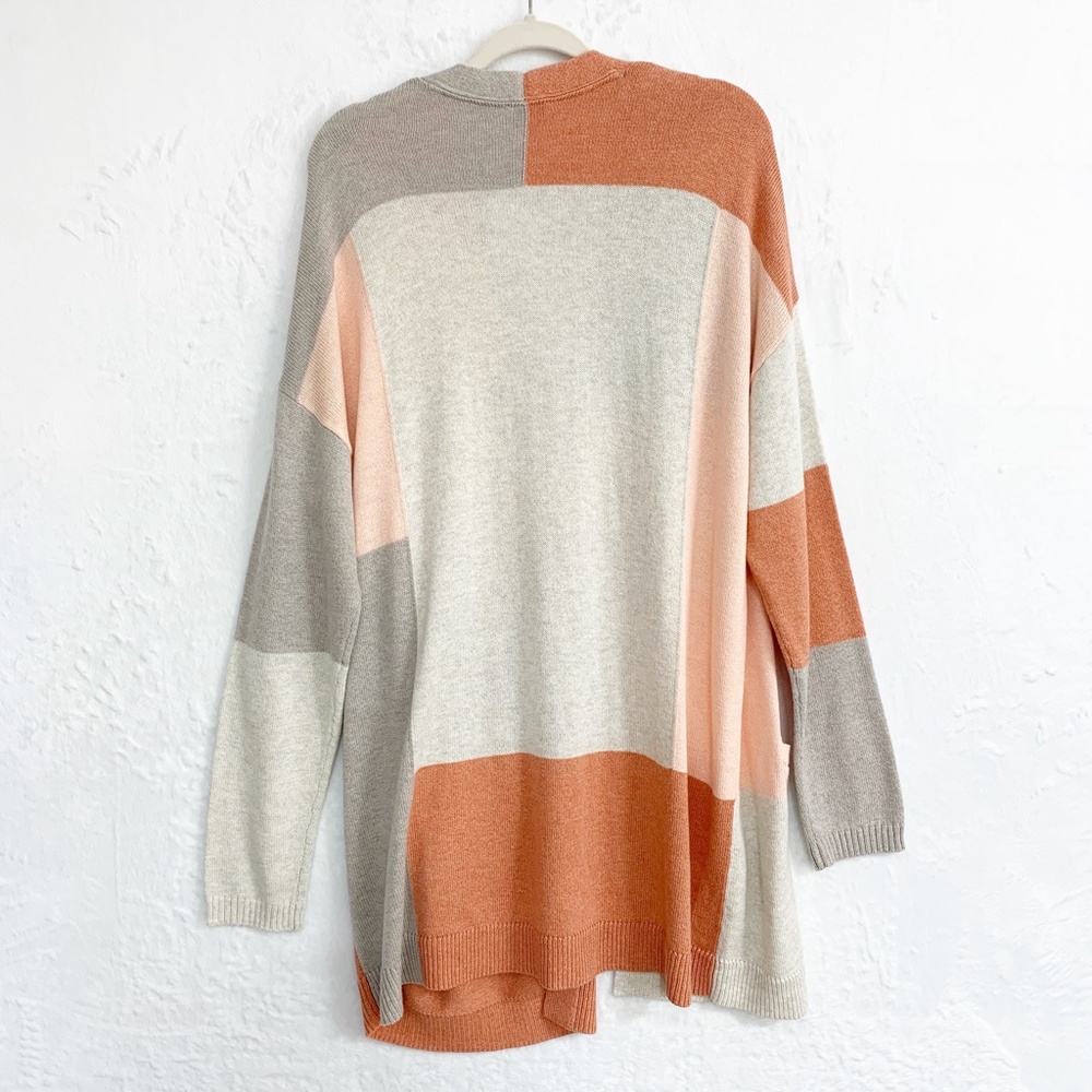 J. Jill Pure Jill Patchwork Color-Block Longline Cardigan Cotton Blend Sz L - Picture 3 of 11